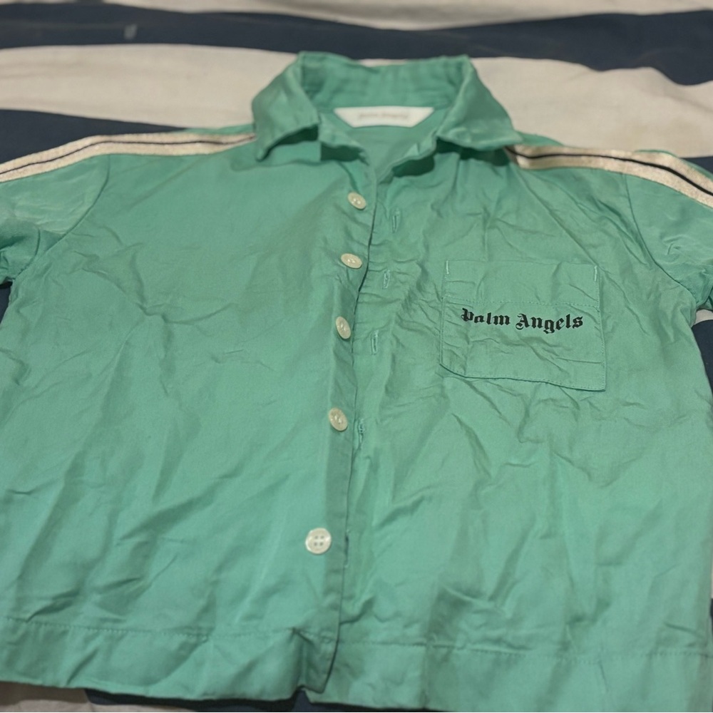 Palm Angels Green Button Down Shirt Lightweight Casual Top